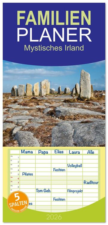 Produktbild: Familienplaner 2026 - Mystisches Irland mit 5 Spalten (Wandkalender, 21 x 45 cm) CALVENDO