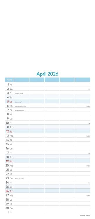Produktbild: Kreativ-Kalender Familienplaner 2026 - 5 Spalten - 19,5x45 cmFoto, Malen, Basteln - datiert - Kreativkalender - Foto-Kalender - Familienkalender - Wan