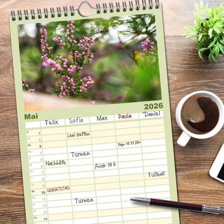Produktbild: Familienplaner 2026 - Zauberhaftes Heidekraut - Elbsandstein mit 5 Spalten (Wandkalender, 21 x 45 cm) CALVENDO