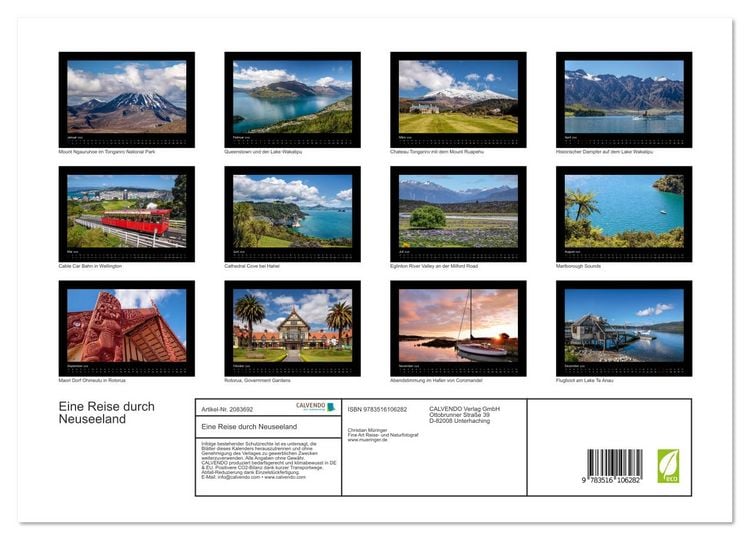 Produktbild: Eine Reise durch Neuseeland (hochwertiger Premium Wandkalender 2026 DIN A2 quer), Kunstdruck in Hochglanz