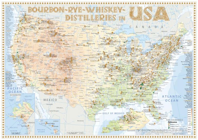 Produktbild: Bourbon-Rye-Whiskey Distilleries in USA - Tasting Map 34x24cm