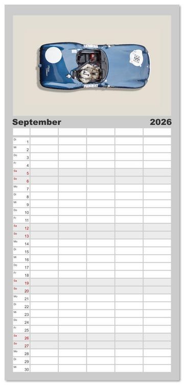 Produktbild: Familienplaner 2026 - Two-Seater Racing Cars 1950-1960 mit 5 Spalten (Wandkalender, 21 x 45 cm) CALVENDO