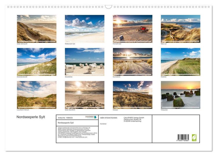 Produktbild: Nordseeperle Sylt (Wandkalender 2026 DIN A2 quer), CALVENDO Monatskalender
