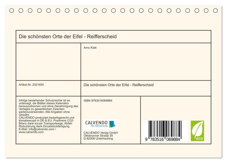 Produktbild: Die sch&ouml;nsten Orte der Eifel - Reifferscheid (Tischkalender 2026 DIN A5 quer), CALVENDO Monatskalender
