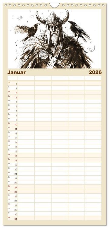 Produktbild: Familienplaner 2026 - G&ouml;tter der Wikinger - Skizzen zur Welt der Nordischen Mythologie mit 5 Spalten (Wandkalender, 21 x 45 cm) CALVENDO