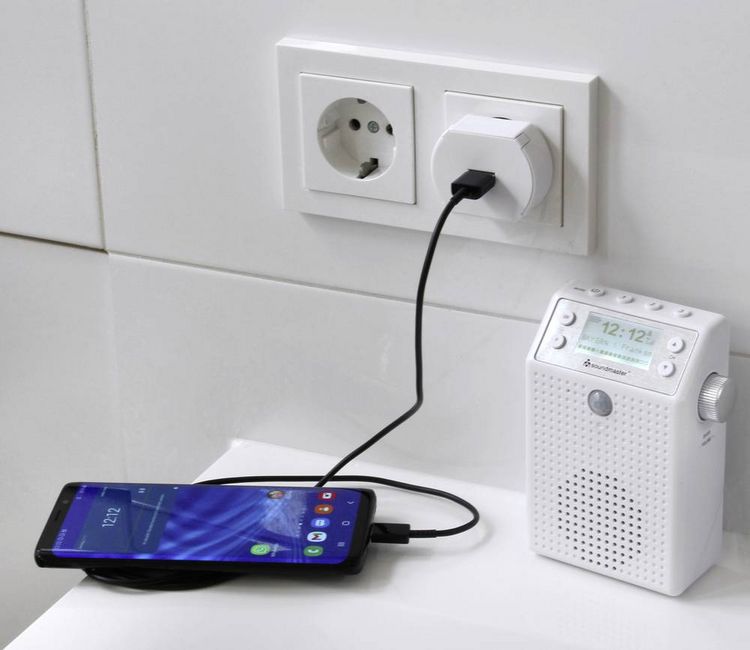 Produktbild: Soundmaster DAB60WE Steckdosenradio DAB+, UKW Bluetooth&reg;, USB Freisprechfunktion, Inkl. Mikrofon, spritzwassergesch&uuml;tzt