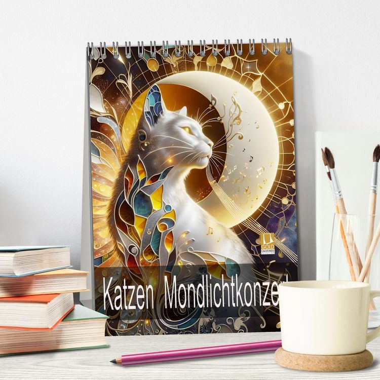 Produktbild: Katzen Mondlichtkonzert (Tischkalender 2026 DIN A5 hoch), CALVENDO Monatskalender