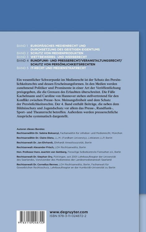 Produktbild: Medienrecht / Rundfunk- und Presserecht/Veranstaltungsrecht/Schutz von Pers&ouml;nlichkeitsrechten