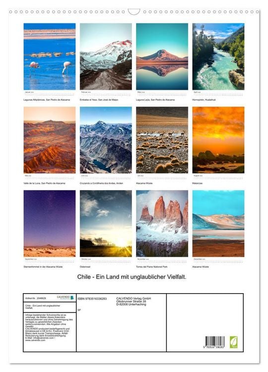 Produktbild: Chile - Ein Land mit unglaublicher Vielfalt. (Wandkalender 2026 DIN A2 hoch), CALVENDO Monatskalender