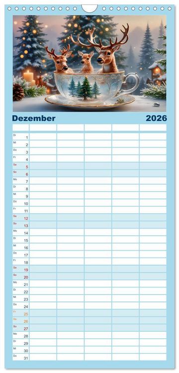 Produktbild: Familienplaner 2026 - Tierische Tee-Parade mit 5 Spalten (Wandkalender, 21 x 45 cm) CALVENDO
