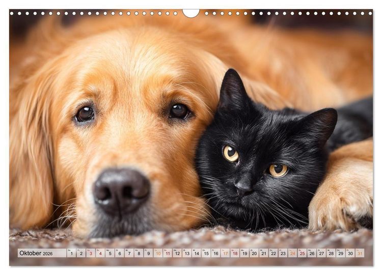 Produktbild: Hund und Katze - Tierische Freunde (Wandkalender 2026 DIN A3 quer), CALVENDO Monatskalender