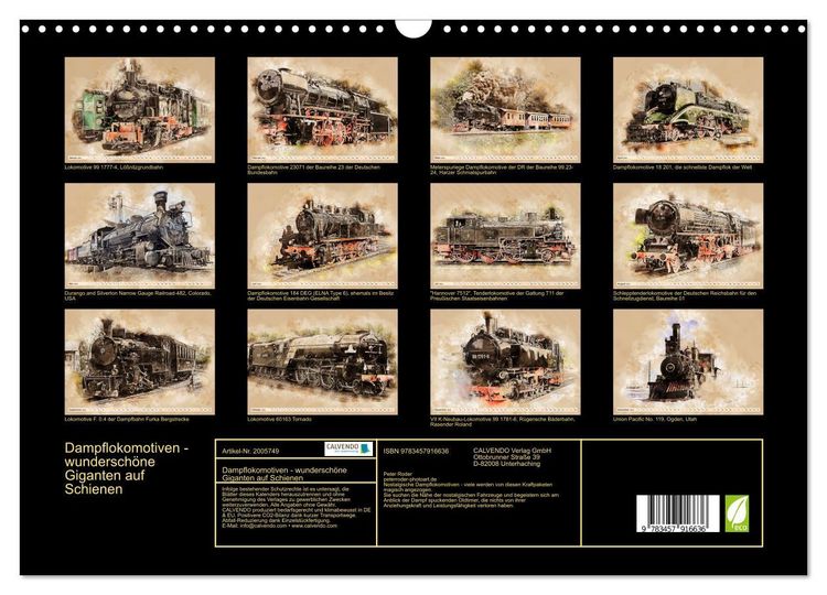 Produktbild: Dampflokomotiven - wundersch&ouml;ne Giganten auf Schienen (Wandkalender 2026 DIN A3 quer), CALVENDO Monatskalender