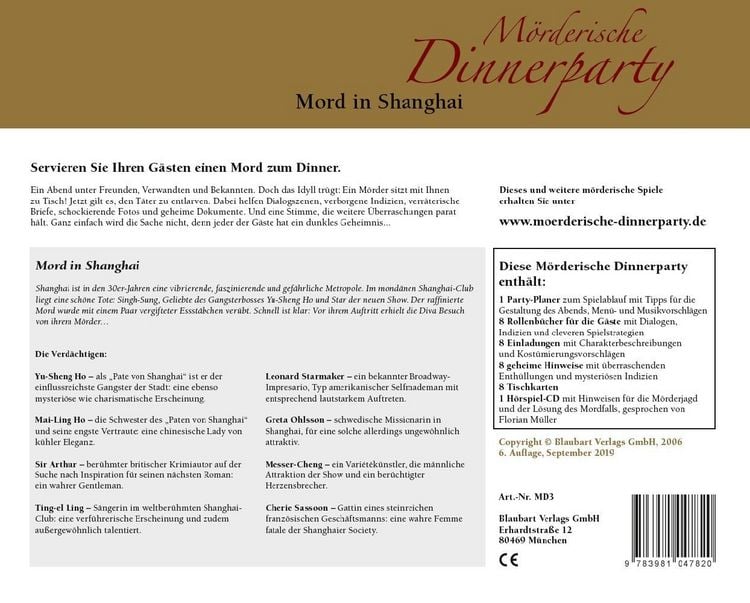 Produktbild: M&ouml;rderische Dinnerparty. Mord in Shanghai