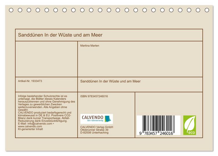 Produktbild: Sandd&uuml;nen In der W&uuml;ste und am Meer (Tischkalender 2026 DIN A5 quer), CALVENDO Monatskalender