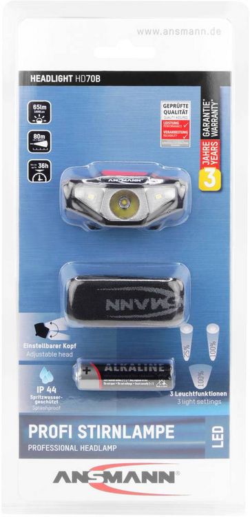 Produktbild: Ansmann HD70B LED Stirnlampe batteriebetrieben 65lm 1600-0260