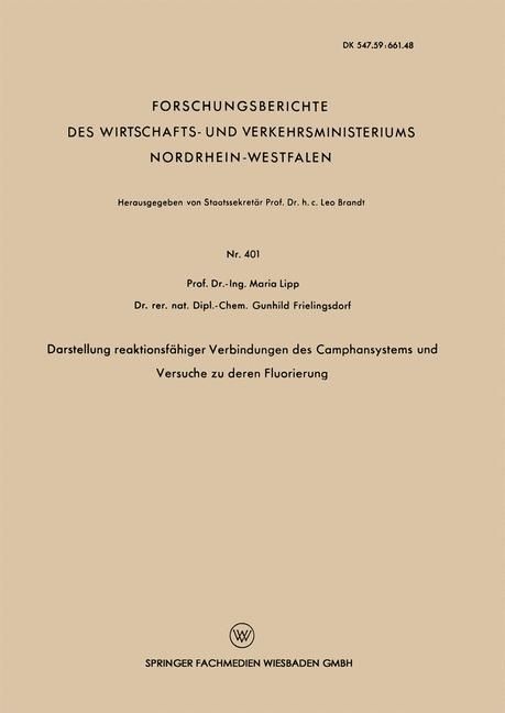Produktbild: Darstellung reaktionsf&auml;higer Verbindungen des Camphansystems und Versuche zu deren Fluorierung