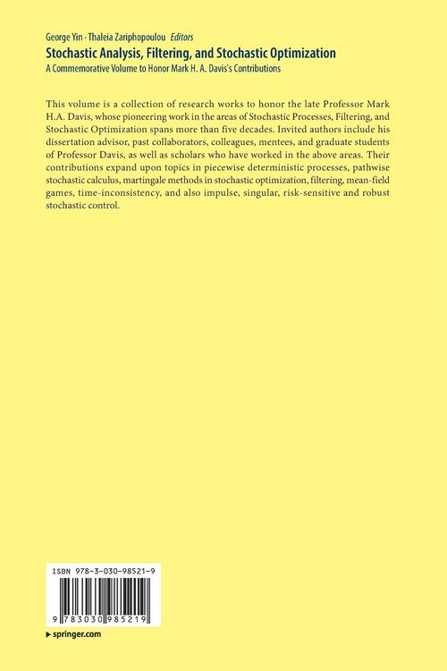 Produktbild: Stochastic Analysis, Filtering, and Stochastic Optimization