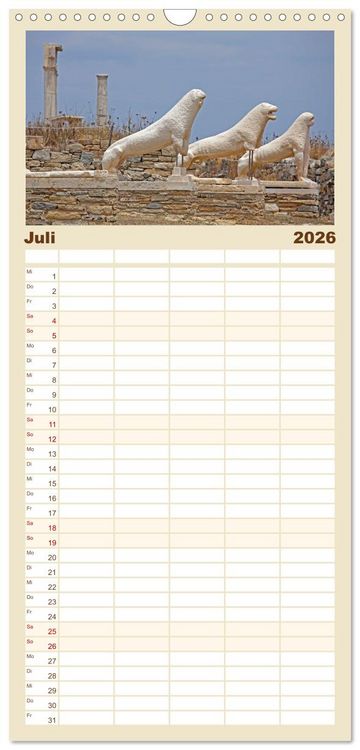 Produktbild: Familienplaner 2026 - Die Kykladen - Inseln im &Auml;g&auml;ischen Meer mit 5 Spalten (Wandkalender, 21 x 45 cm) CALVENDO