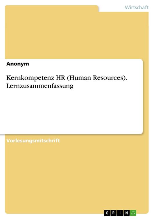 Produktbild: Kernkompetenz HR (Human Resources). Lernzusammenfassung