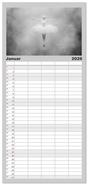 Produktbild: Familienplaner 2026 - Im Pas de Deux mit der Stille mit 5 Spalten (Wandkalender, 21 x 45 cm) CALVENDO