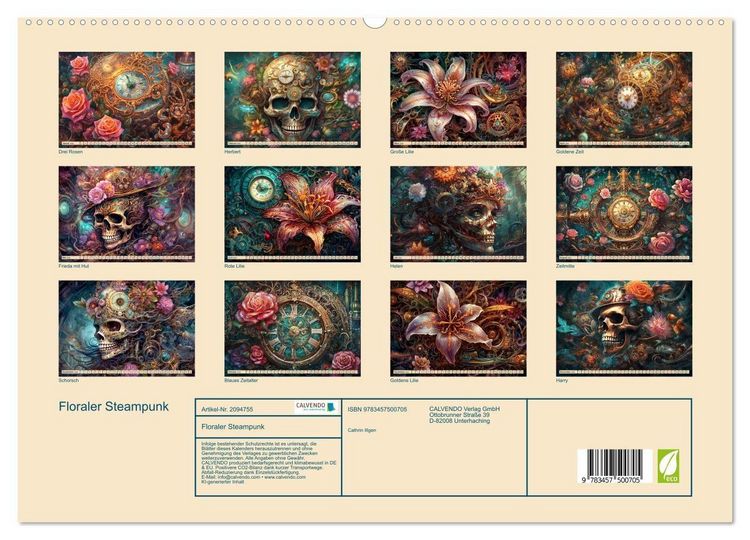 Produktbild: Floraler Steampunk (hochwertiger Premium Wandkalender 2026 DIN A2 quer), Kunstdruck in Hochglanz
