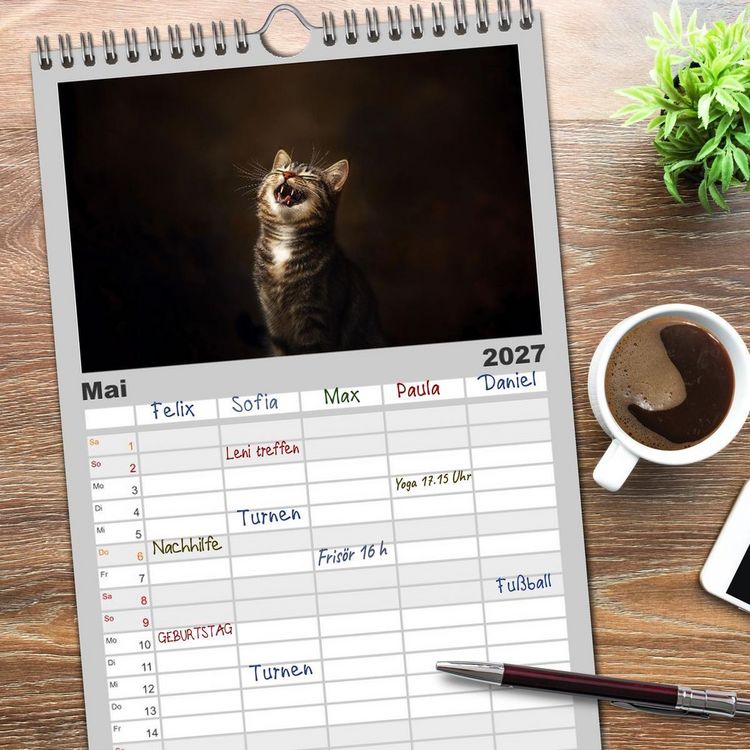 Produktbild: Familienplaner 2027 - Auch Katzen lachen gern mit 5 Spalten (Wandkalender, 21 x 45 cm) CALVENDO