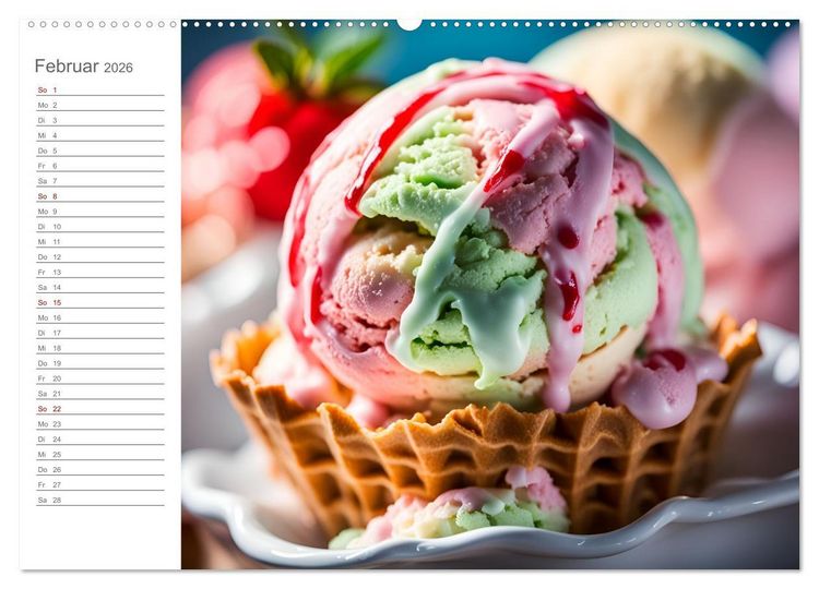 Produktbild: K&ouml;stliche Versuchung - Der zuckers&uuml;&szlig;e Eiscreme Geburtstagskalender mit erfrischenden KI Eisgen&uuml;ssen (Wandkalender 2026 DIN A2 quer), CALVENDO Monatskalender