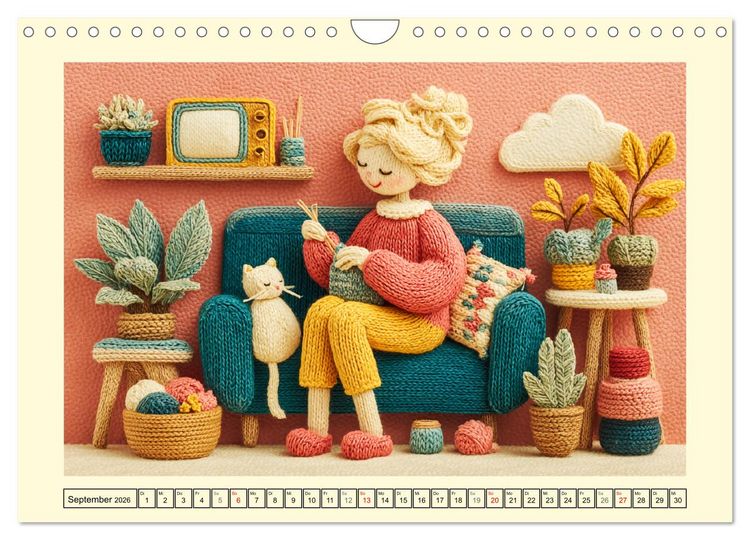 Produktbild: Wollige Maschenwelt. Gestrickte Harmonie f&uuml;r gem&uuml;tliche Momente (Wandkalender 2026 DIN A4 quer), CALVENDO Monatskalender