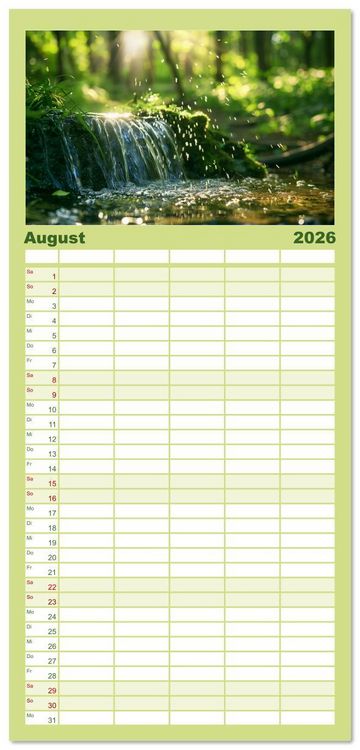 Produktbild: Familienplaner 2026 - Quelle des Lebens - Wasser und Landschaft mit 5 Spalten (Wandkalender, 21 x 45 cm) CALVENDO