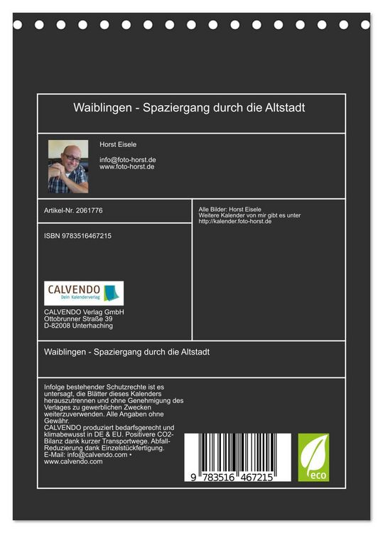 Produktbild: Waiblingen - Spaziergang durch die Altstadt (Tischkalender 2026 DIN A5 hoch), CALVENDO Monatskalender
