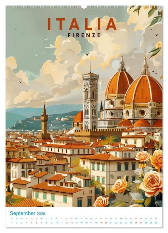 Produktbild: Italien - Old School Poster Style (hochwertiger Premium Wandkalender 2026 DIN A2 hoch), Kunstdruck in Hochglanz