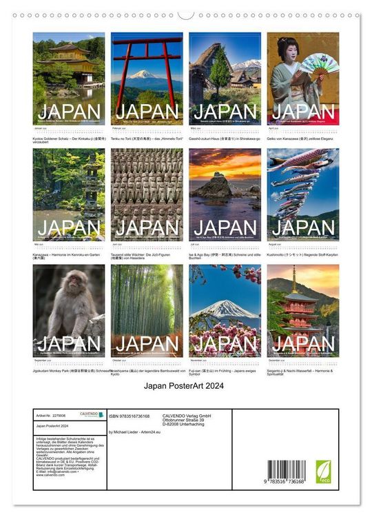 Produktbild: Japan PosterArt 2024 (hochwertiger Premium Wandkalender 2026 DIN A2 hoch), Kunstdruck in Hochglanz