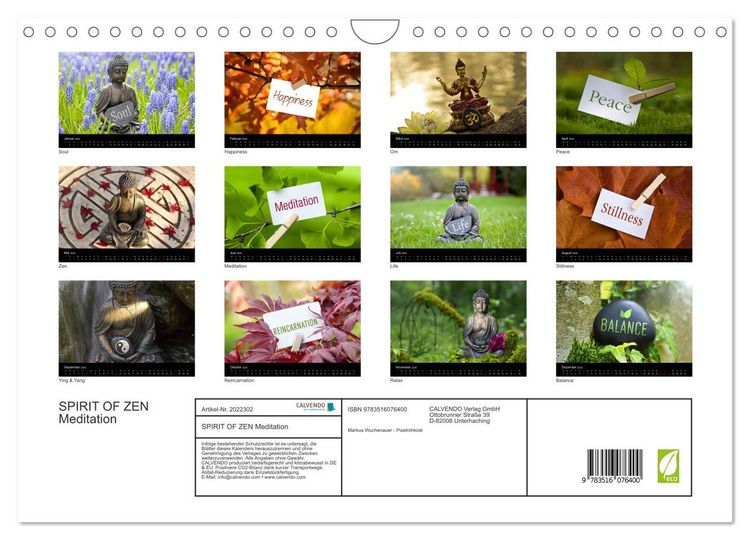 Produktbild: SPIRIT OF ZEN Meditation (Wandkalender 2026 DIN A4 quer), CALVENDO Monatskalender
