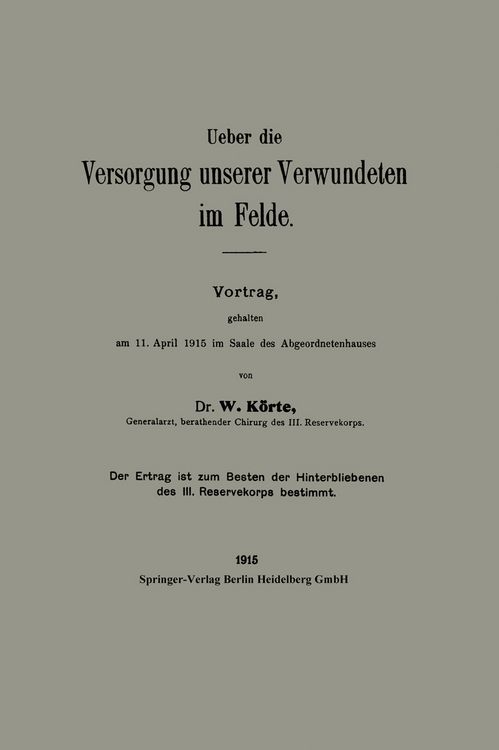 Produktbild: Ueber die Versorgung unserer Verwundeten im Felde