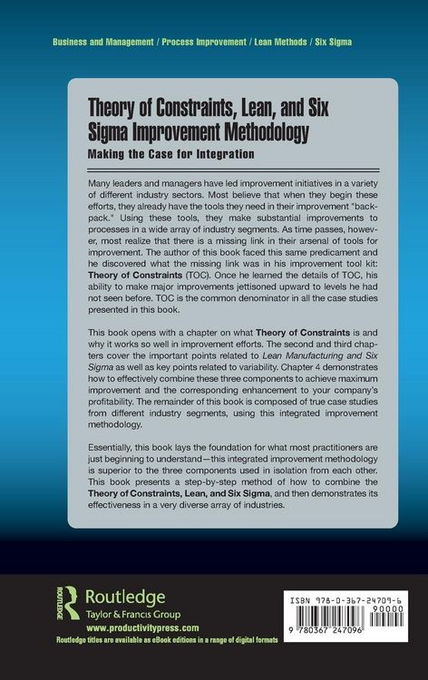 Produktbild: Theory of Constraints, Lean, and Six Sigma Improvement Methodology