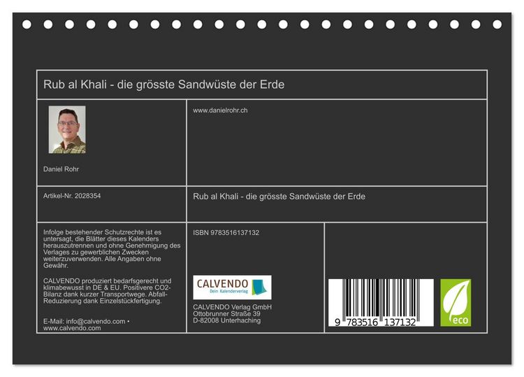 Produktbild: Rub al Khali - die gr&ouml;sste Sandw&uuml;ste der Erde (Tischkalender 2026 DIN A5 quer), CALVENDO Monatskalender