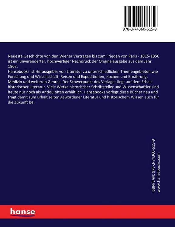 Produktbild: Neueste Geschichte von den Wiener Vertr&auml;gen bis zum Frieden von Paris