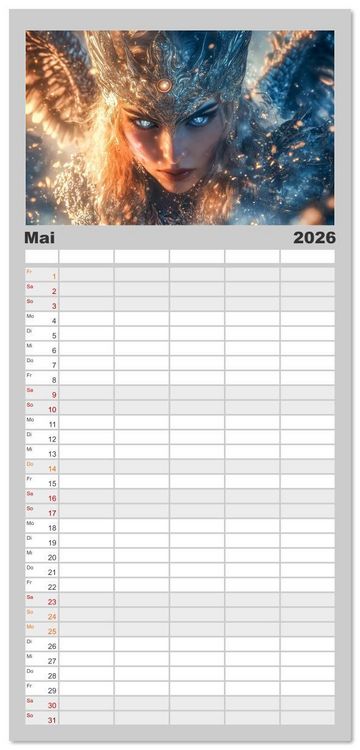 Produktbild: Familienplaner 2026 - Die G&ouml;tter des Nordens mit 5 Spalten (Wandkalender, 21 x 45 cm) CALVENDO