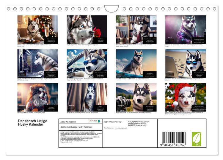 Produktbild: Der tierisch lustige Husky Kalender (Wandkalender 2026 DIN A4 quer), CALVENDO Monatskalender