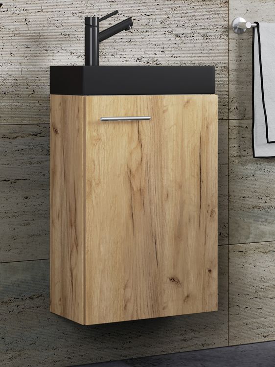 Produktbild: 2-tlg Waschtisch Slito Toilette schmal Schwarz