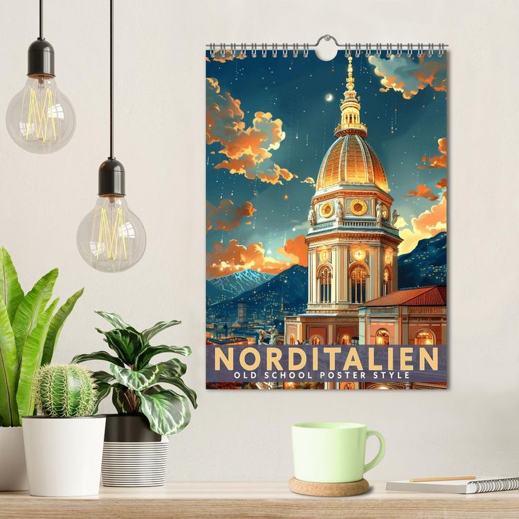 Produktbild: Norditalien - Old School Poster Style (Wandkalender 2026 DIN A4 hoch), CALVENDO Monatskalender