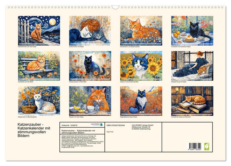 Produktbild: Katzenzauber - Katzenkalender mit stimmungsvollen Bildern (Wandkalender 2026 DIN A2 quer), CALVENDO Monatskalender