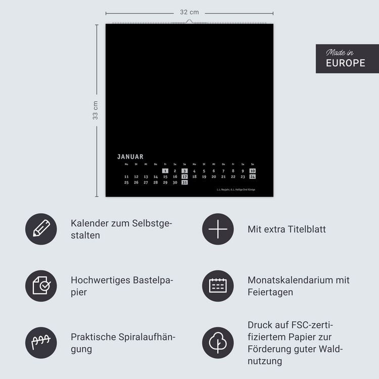 Produktbild: Premium-Bastelkalender schwarz gro&szlig; 2027