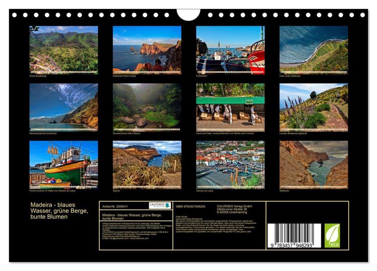 Produktbild: Madeira - blaues Wasser, gr&uuml;ne Berge, bunte Blumen (Wandkalender 2026 DIN A4 quer), CALVENDO Monatskalender