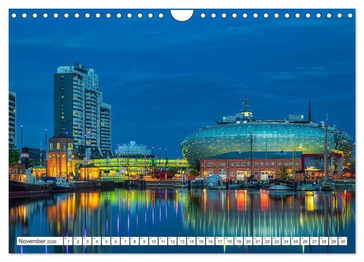 Produktbild: Bremen und Bremerhaven - Nachtaufnahmen (Wandkalender 2026 DIN A4 quer), CALVENDO Monatskalender