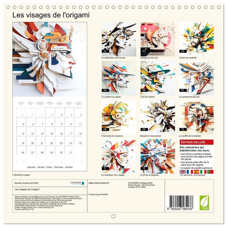 Produktbild: Les visages de l'origami (Calendrier mural carr&eacute; 2026 30x30 cm) Calendrier double avec une page pour vos prises de notes