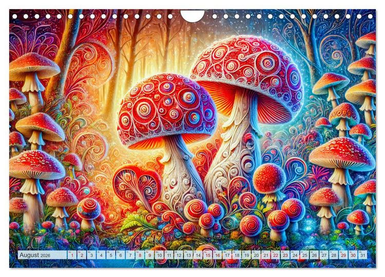 Produktbild: Psychedelische Pilze - Die bunte Welt der magischen Pilze (Wandkalender 2026 DIN A4 quer), CALVENDO Monatskalender
