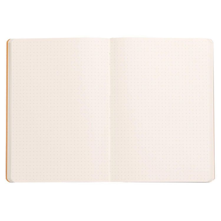 Produktbild: Rhodiarama flexibles Notizbuch A5 orange, 80 Blatt Dot-Lineatur, Papier elfenbein 90g, mit Gummizugverschluss