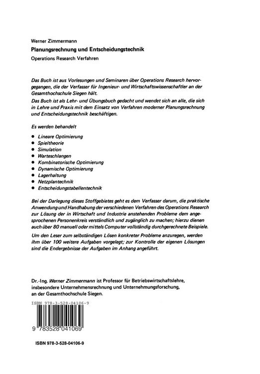 Produktbild: Planungsrechnung und Entscheidungstechnik