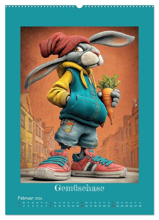 Produktbild: Urban Rabbits. Coole Stadthasen mit Charakter (hochwertiger Premium Wandkalender 2026 DIN A2 hoch), Kunstdruck in Hochglanz
